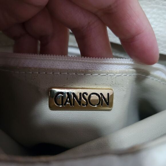 GANSON Vintage Ivory Pebble Leather Gold Hardware Crossbody Flap Purse - Picture 11 of 12